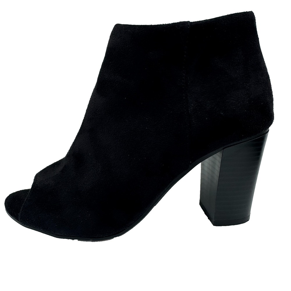 D Heart Womens 6.5 Black Faux Suede Peep Toe Ankle Booties Block Heel Zip